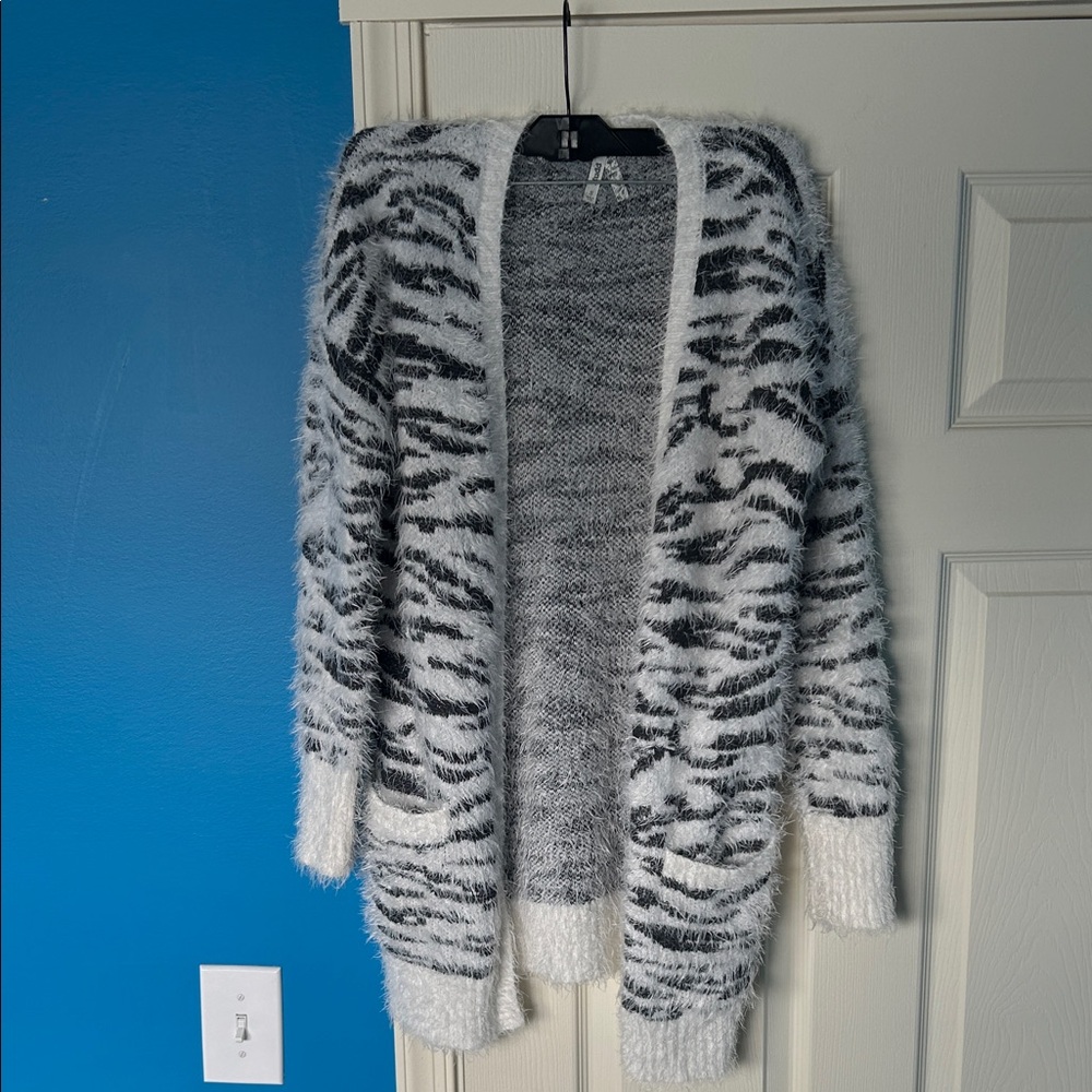 Mudd Black and White Fuzzy Cardigan